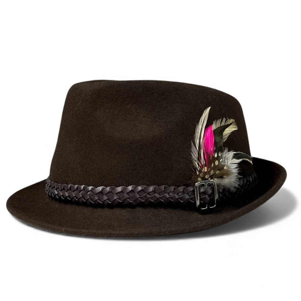 Capas Design LF Pacer Brown Wool Felt Fedora Hat Size M Feather Alpine Bavarian